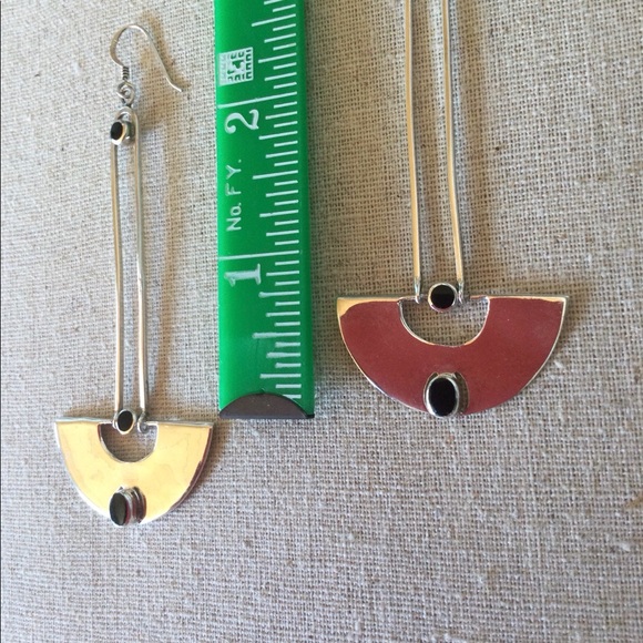 Vintage Native American - Dangle Black Onyx & 925 Silver Earrings - Picture 6 of 7